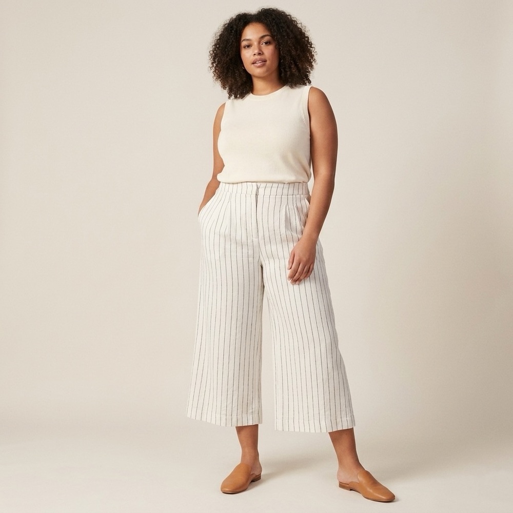 Striped Wide-Leg Crop Linen Blend Pant